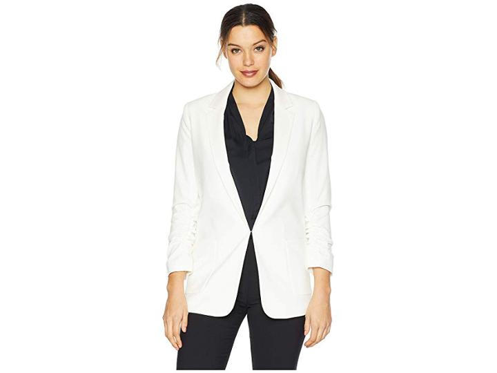 Tahari By Asl Bi-stretch Open Jacket With Ruched Sleeve (ivory) Women's Coat