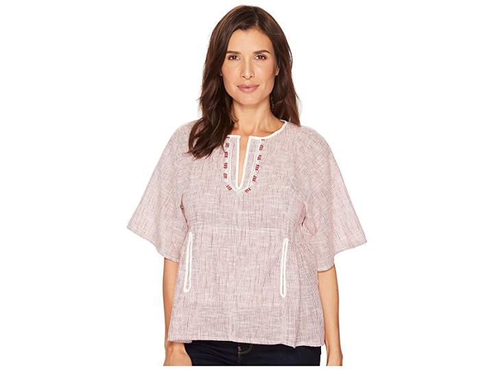 B Collection By Bobeau Willie Peasant Blouse (garnet Stripe) Women's Blouse