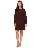 Two By Vince Camuto Long Tie Sleeve French Terry Dress With Grommets (cherry Noir) Women's Dress