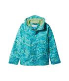 Columbia Kids Fast Curious Rain Jacket (little Kids/big Kids) (geyser Wave Print/jade Lime) Girl's Coat