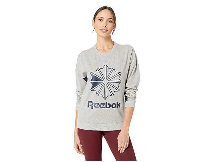 Reebok Classics French Terry Big Logo Crew (medium Grey Heather) Women's Clothing