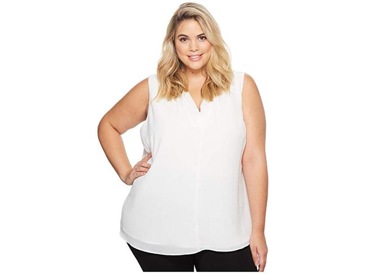 Calvin Klein Plus Plus Size Sleeveless Crinkle Blouse (soft White) Women's Sleeveless