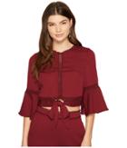 J.o.a. Tie Front Crop Top (maroon) Women's Clothing