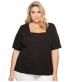 Calvin Klein Plus Plus Size Elbow Square Neck Top (black) Women's Long Sleeve Pullover