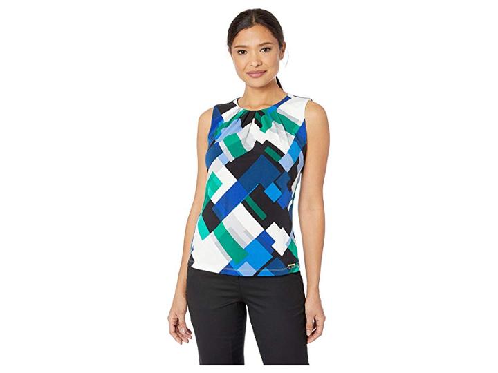 Calvin Klein Printed Pleat Neck Cami (regatta/multi) Women's Sleeveless