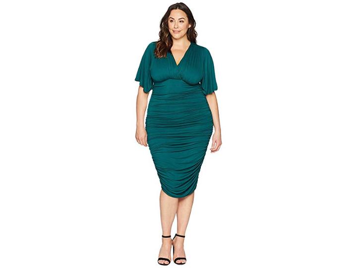 Kiyonna Rumor Ruched Dress (green Ivy) Women's Dress