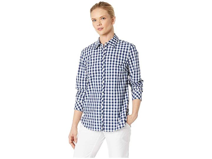 Vineyard Vines Mini Gingham Classic Button Down Shirt (deep Bay) Women's Clothing