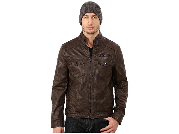 Kenneth Cole Reaction Faux Leather Hipster (wood Brown) Men's Coat