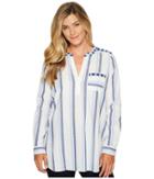 Two By Vince Camuto Sophomore Stripe Embroidered Henley Tunic (new Ivory) Women's Blouse