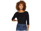 Three Dots Brushed Sweater 3/4 Sleeve British Tee (black) Women's Clothing