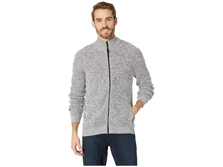 Kenneth Cole New York Long Sleeve Zip Mock Neck Sweater (salt And Pepper) Men's Sweater