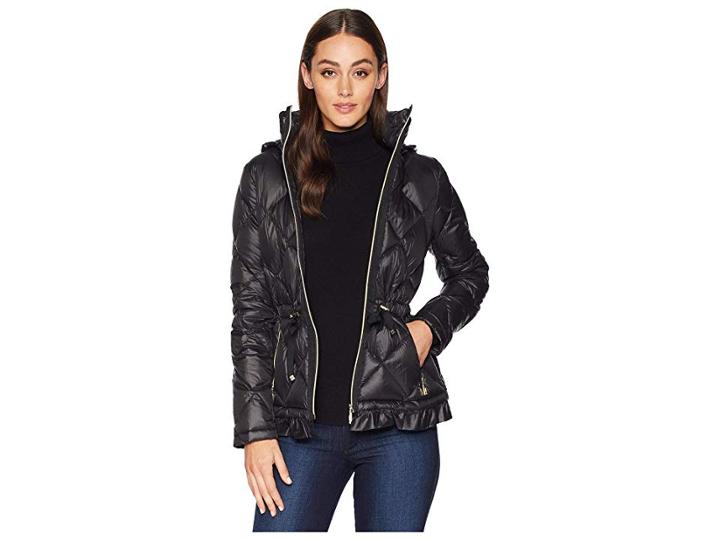 Ivanka Trump Peplum Packable With Hood (black) Women's Coat