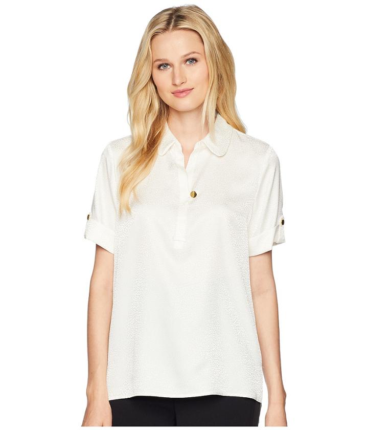 Calvin Klein V-neck Short Sleeve Top (cream) Women's Clothing