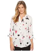 Ivanka Trump Georgette Pullover Button Tie Sleeve Blouse (ivory/magenta) Women's Blouse