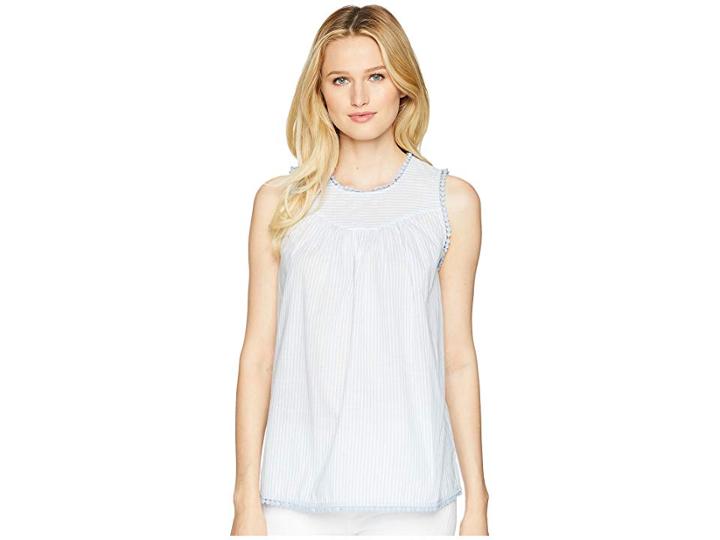 Joules Romella Sleeveless Top With Cotton Trim (light Blue Stripe) Women's Sleeveless