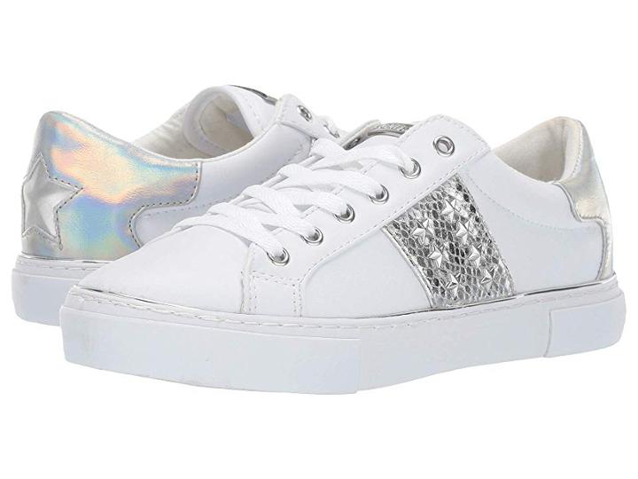 Guess Gamer (white/pale Silver/silver Multi Leather) Women's Lace Up Casual Shoes