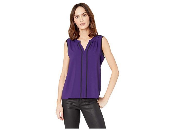 Calvin Klein Sleeveless Piped V-neck Top (night/black) Women's Sleeveless