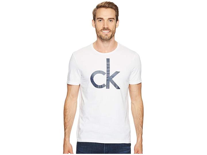 Calvin Klein Jeans Fence Ck Logo Crew Neck T-shirt (white Wash) Men's T Shirt