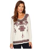 Tribal Long Sleeve Knit Top W/ Printed Faux Suede Front (mushroom) Women's Long Sleeve Pullover