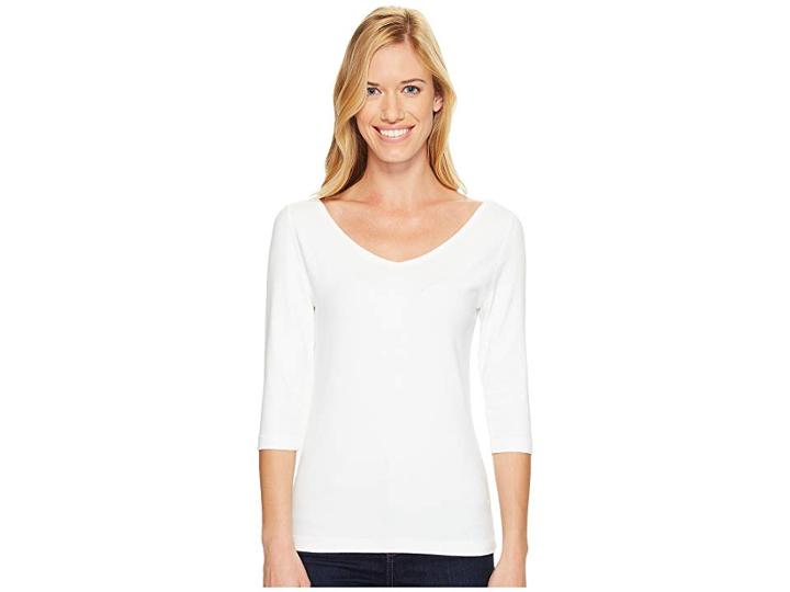 Royal Robbins Kickback To Front 3/4 Sleeve Top (white) Women's Long Sleeve Pullover