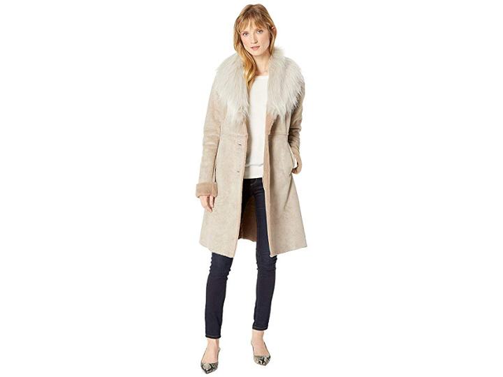Via Spiga Faux Shearling Cozy Shawl Collar Button Down Coat (light Grey) Women's Coat