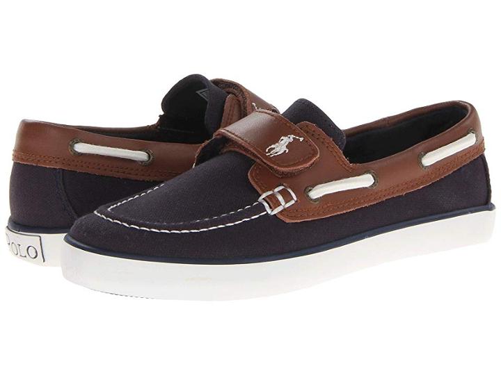 Polo Ralph Lauren Kids Sander-cl Ez (little Kid) (navy Canvas/tan Leather) Boys Shoes