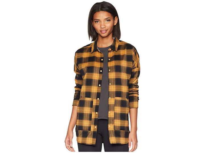Burton Teyla Flannel Long Sleeve T-shirt (camel Muirwoods Plaid) Women's T Shirt