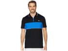 Lacoste Sport Short Sleeve Semi Fancy Color Block Golf Polo W/ Collar Zip (black/royal Blue/white) Men's Sweater