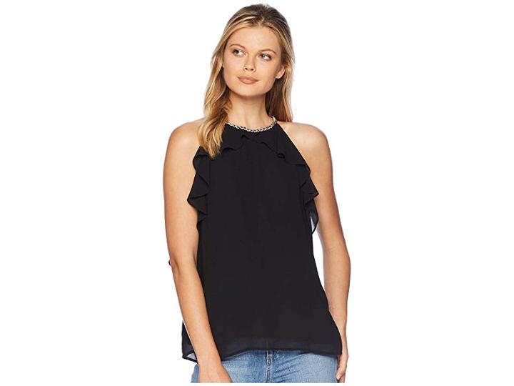 Michael Michael Kors Chain Ruffle Sleeveless Top (black/ Silver) Women's Clothing