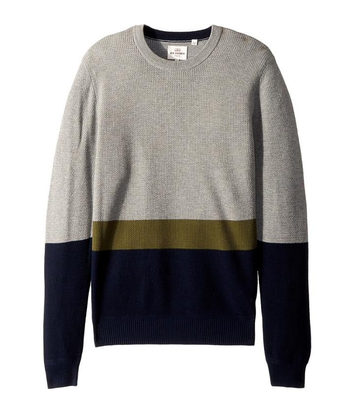 Ben Sherman Textured Color Block Crew Neck (silver Grey) Men's T Shirt