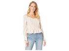 Moon River Long Sleeve Peplum Top (natural/red) Women's Clothing