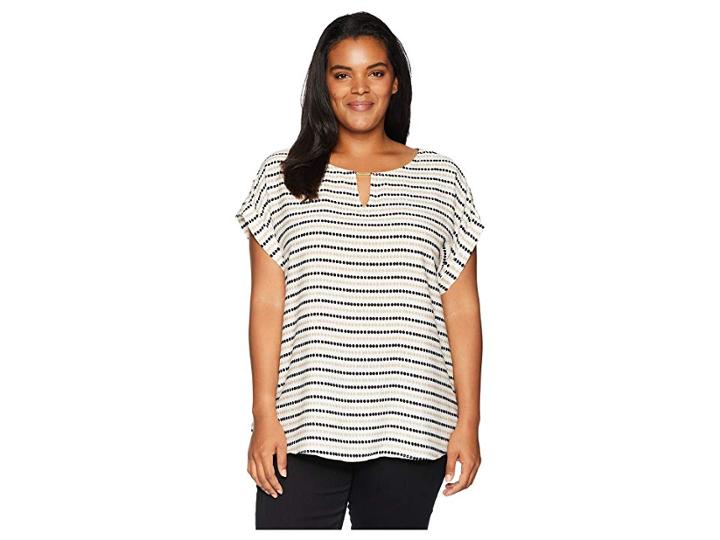 Calvin Klein Plus Plus Size Printed Short Sleeve Top W/ Bar Hardware (soft White/latte) Women's Sleeveless