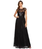 Adrianna Papell Long Sequin Gown With Chantilly Lace Overlay (black) Women's Dress
