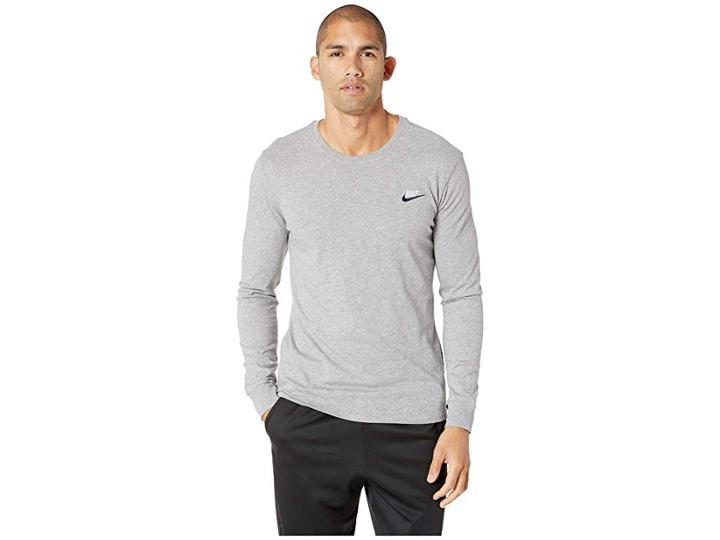 Nike Nsw Tee Long Sleeve Embroided Futura (dark Grey Heather/white/obsidian) Men's T Shirt
