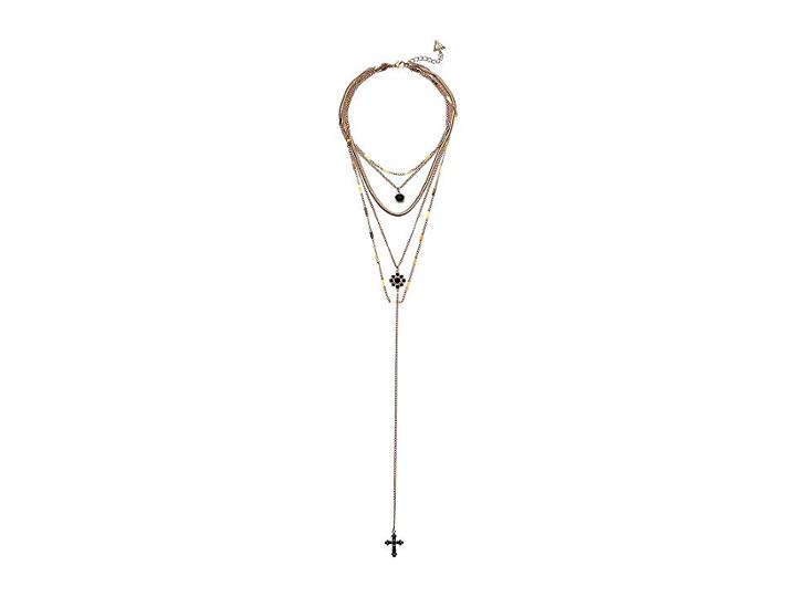 Guess 5 Layer Dainty Chain Necklace With Y-neck Jet, Gold (gold) Necklace