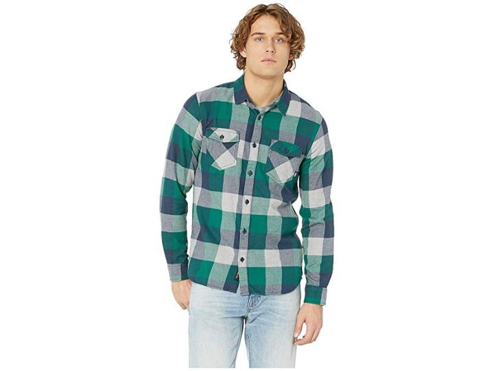 Vans Box Long Sleeve Flannel (evergreen/grey Heather) Men's Clothing