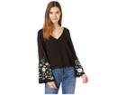 Cupcakes And Cashmere Edita Embroidered Sleeve Top (black) Women's Clothing