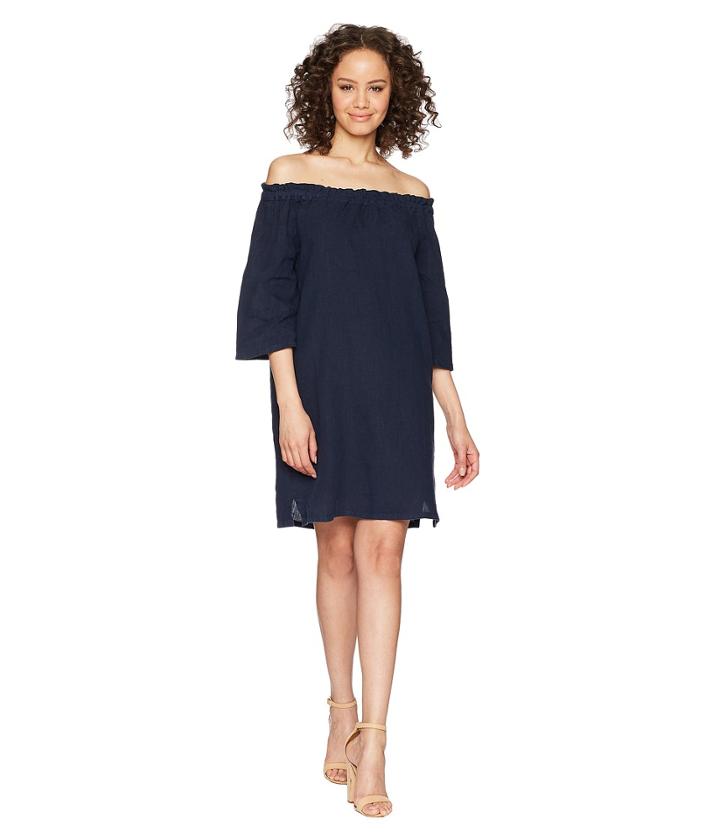 Allen Allen Ruffle Edge Linen Dress (lapis) Women's Dress