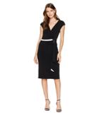 Taylor Short Sleeve Contrast Belt Jersey Wrap Dress (black/ivory) Women's Dress