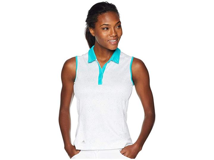 Adidas Golf Printed Dot Merch Sleeveless Polo (hi-res Aqua) Women's Clothing