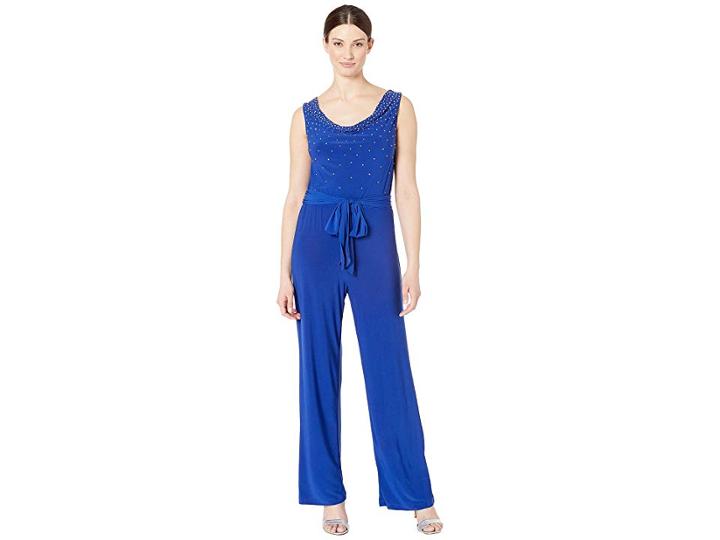 Marina Sleeveless Cowl Neck Jumpsuit With Beaded Bodice (cobalt) Women's Jumpsuit & Rompers One Piece