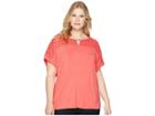 Calvin Klein Plus Plus Size Short Sleeve Top W/ Lace Yoke Hardware (porcelain Rose) Women's Short Sleeve Pullover