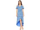 Mod-o-doc Printed Slick Jersey Cold Shoulder Cinch Waist Dress (tanzanite) Women's Dress