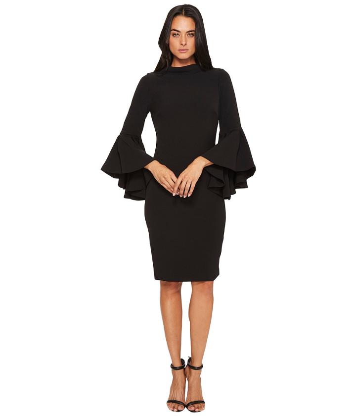 Badgley Mischka Flare Sleeve Roll Collar Dress (black) Women's Dress