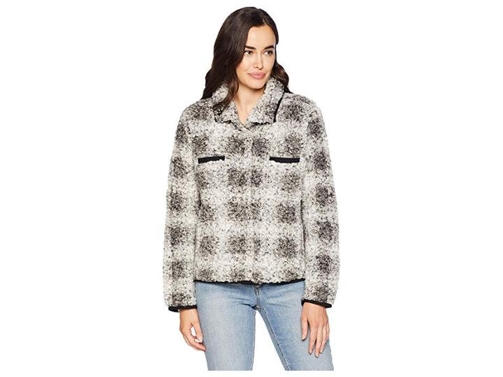 Dylan By True Grit Soft Tip Shearling Box Plaid Two-pocket Cozy Jacket (black) Women's Coat