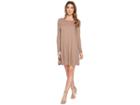 American Rose Amelia Long Sleeve Ribbed Dress With Open Back (taupe) Women's Dress