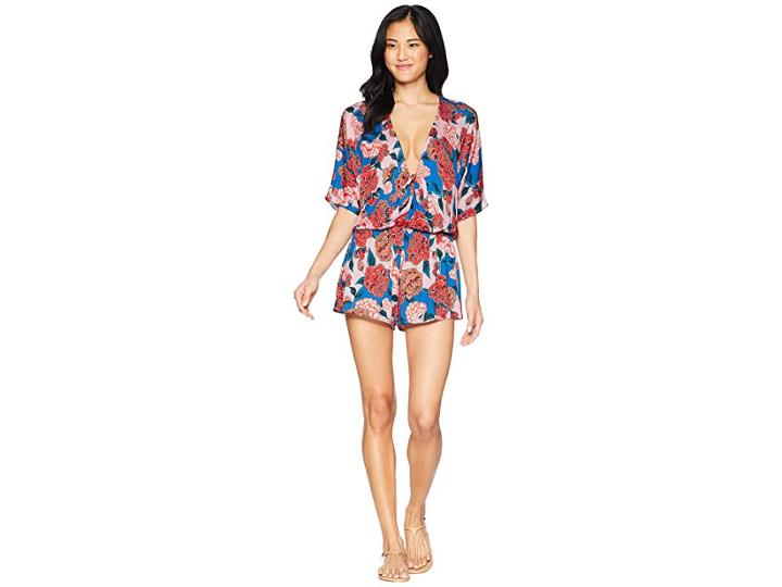 The Bikini Lab Spanish Bloom Kimono Sleeve Romper Cover-up (multi) Women's Jumpsuit & Rompers One Piece