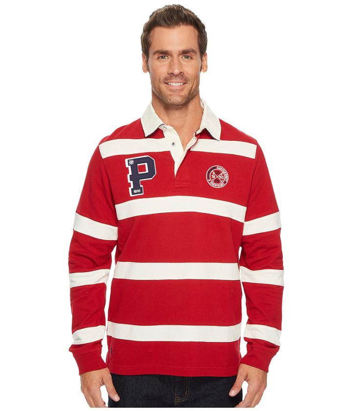 U.s. Polo Assn. Classic Fit Long Sleeve Color Block Pique Polo (apple Cinnamon) Men's Long Sleeve Pullover
