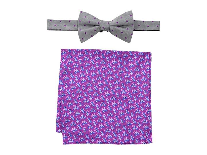Tommy Hilfiger Indigo Dot And Flower Pre-tied Bow Tie And Pocket Square Set (purple) Ties