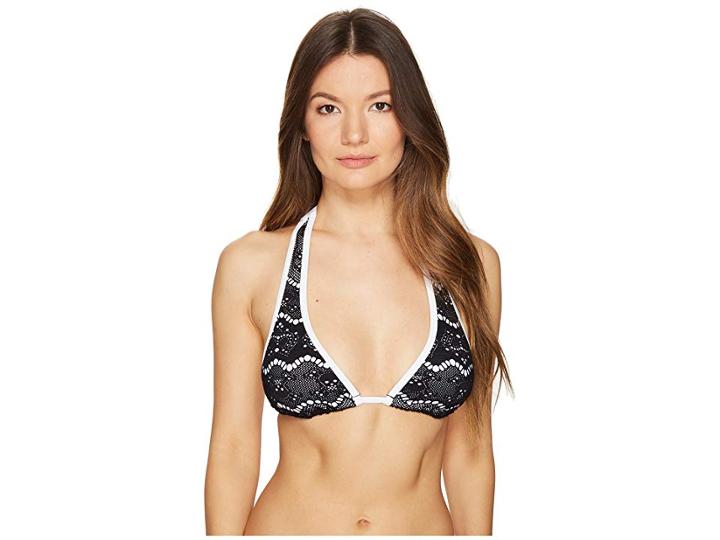Letarte Halter Skull Lace Bikini Top (black Multi) Women's Swimwear
